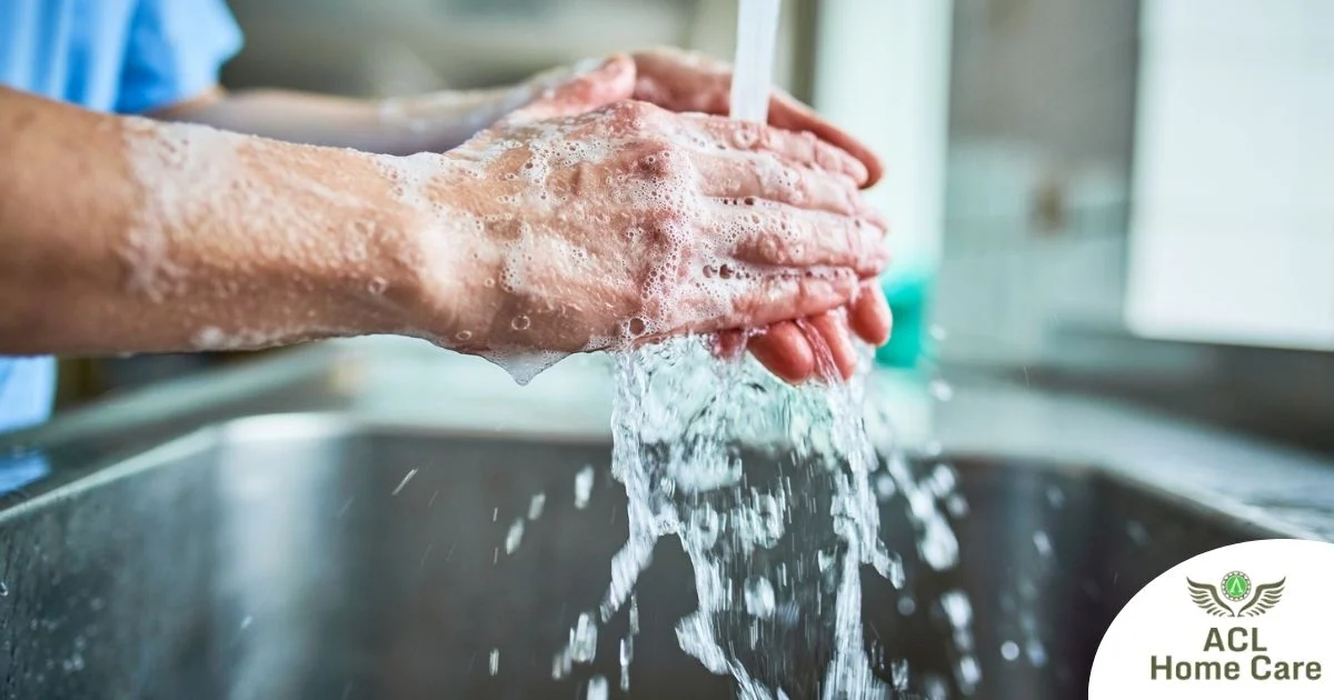 Observing hand hygiene as a part of caregiver wellness during flu season.